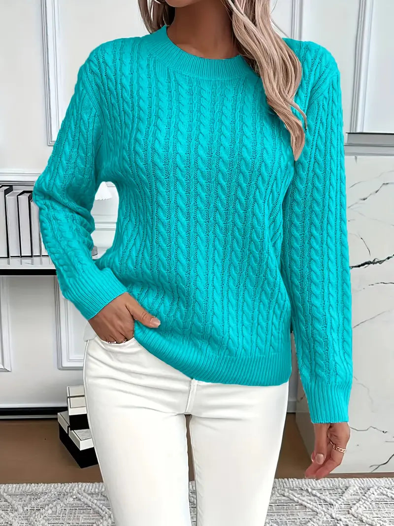 LAURA | RELAXED LONG SLEEVE CABLE KNIT SWEATER WITH TUMMY COVERAGE