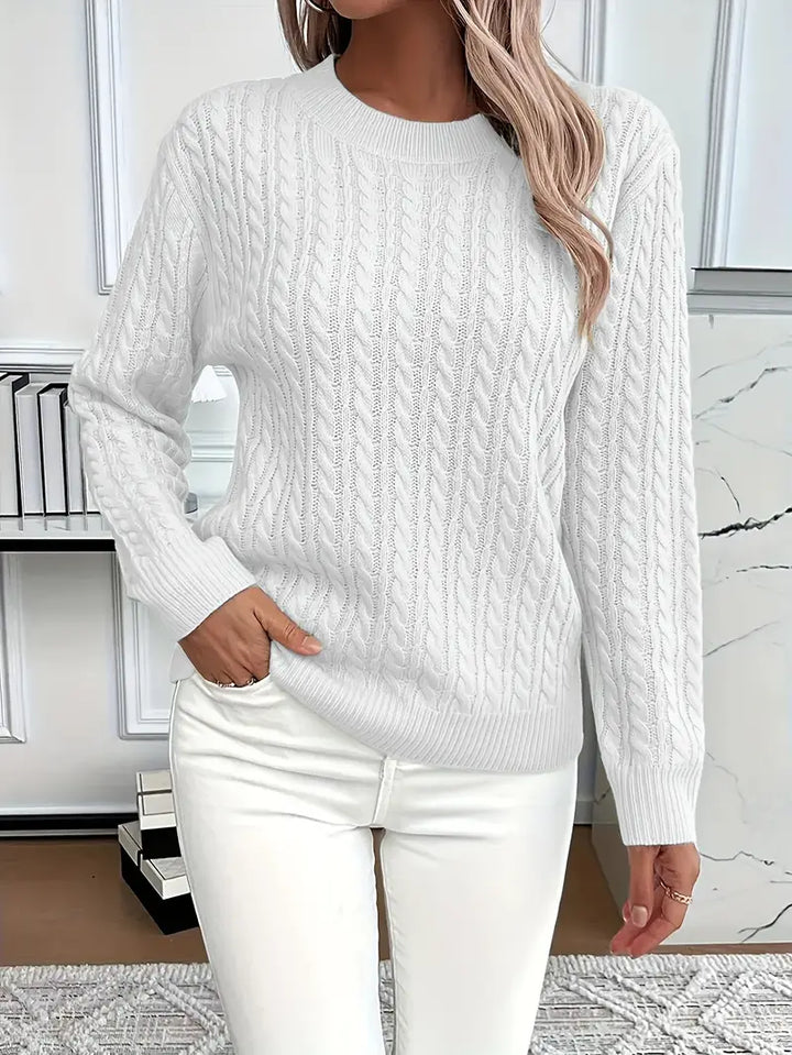 LAURA | RELAXED LONG SLEEVE CABLE KNIT SWEATER WITH TUMMY COVERAGE