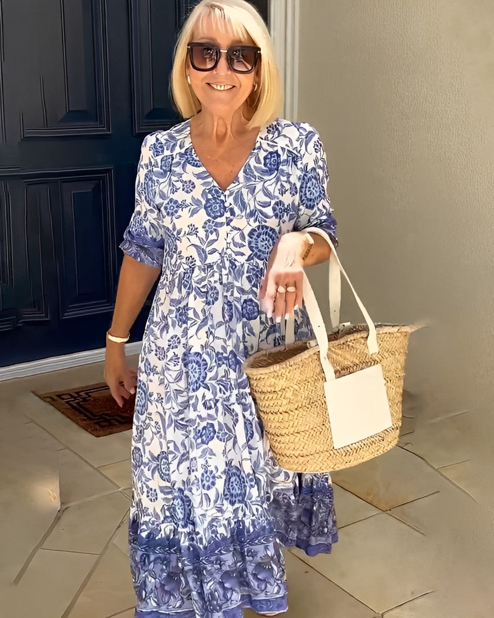 KEISHA | LUXE GRACEFUL V-NECK FLORAL DRESS