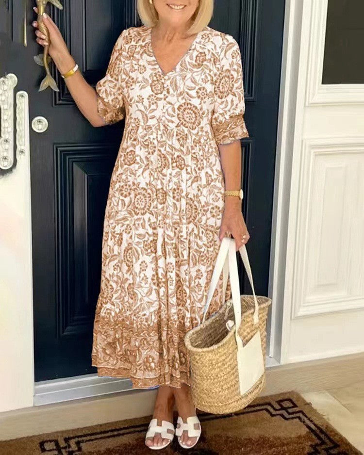 KEISHA | LUXE GRACEFUL V-NECK FLORAL DRESS
