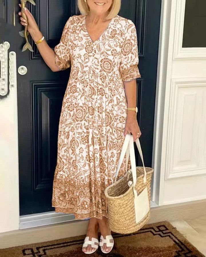 KEISHA | LUXE GRACEFUL V-NECK FLORAL DRESS