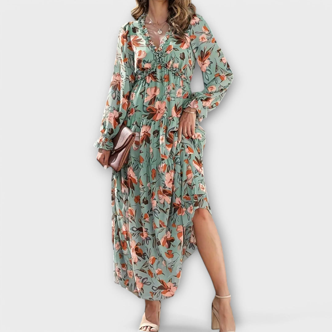 LUNA | ELEGANT FLORAL PLEATED MAXI DRESS