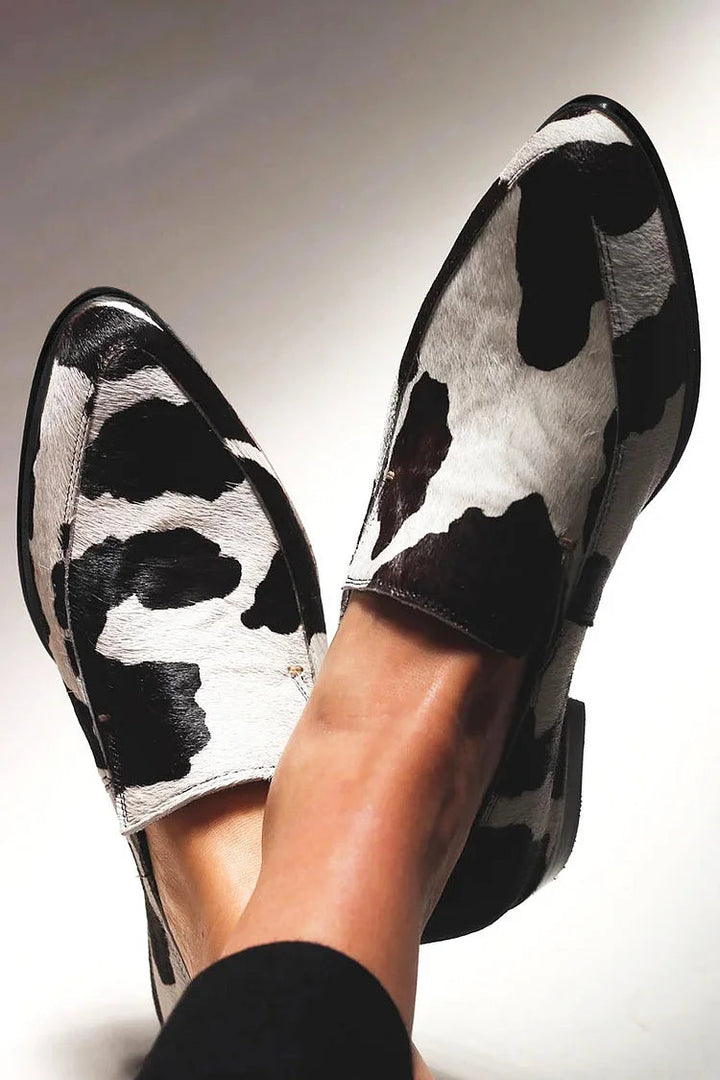 SHIRLEY | RELAXED COW PRINT SLIP-ONS
