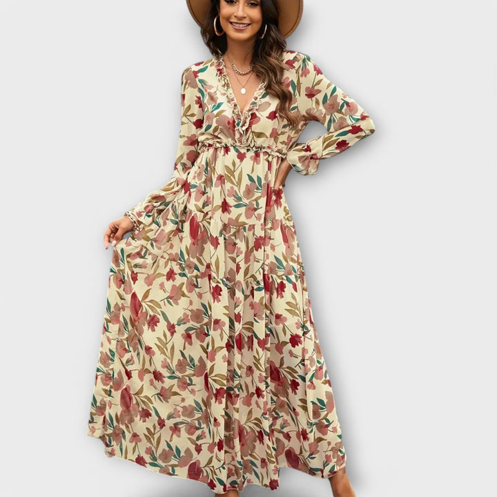 LUNA | ELEGANT FLORAL PLEATED MAXI DRESS