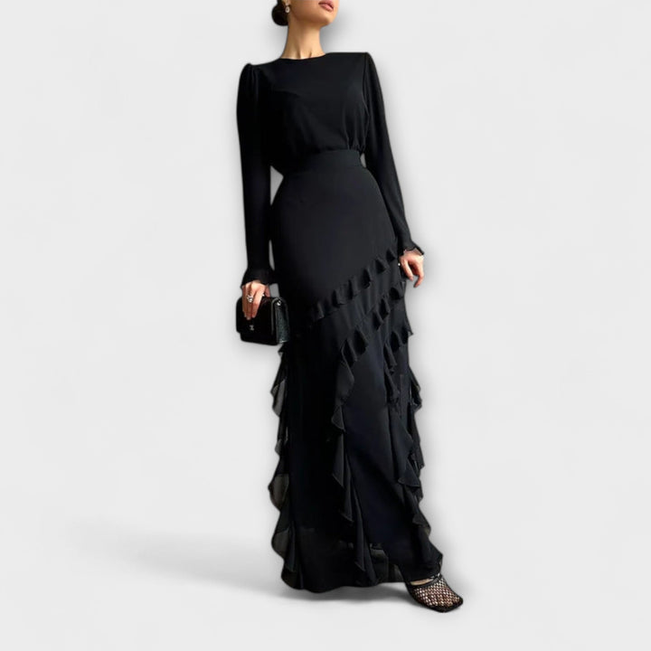 YVETTE | ELEGANT RUFFLED LONG DRESS