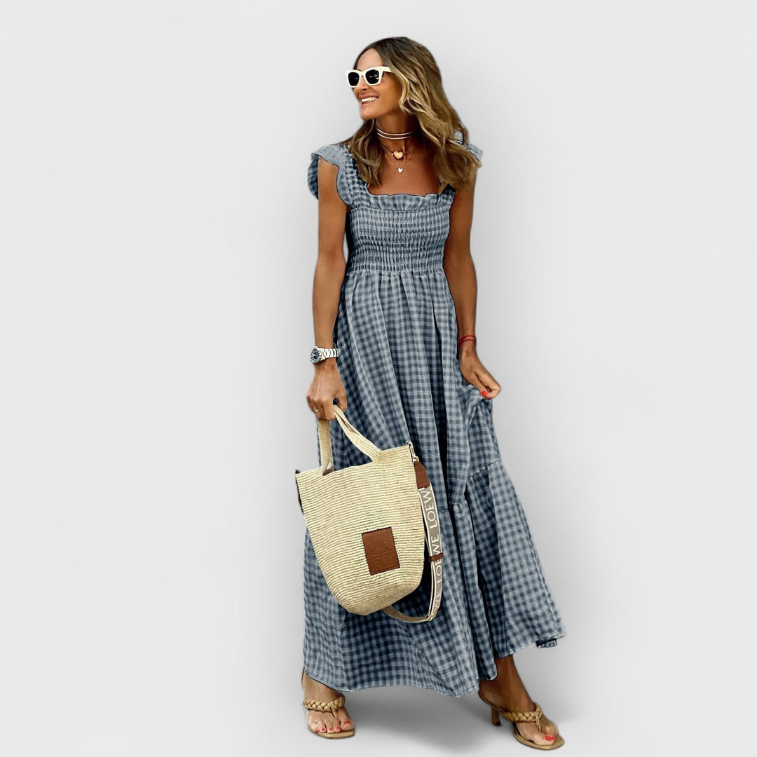 KACEY | CHIC PLAID SMOCKED MAXI DRESS