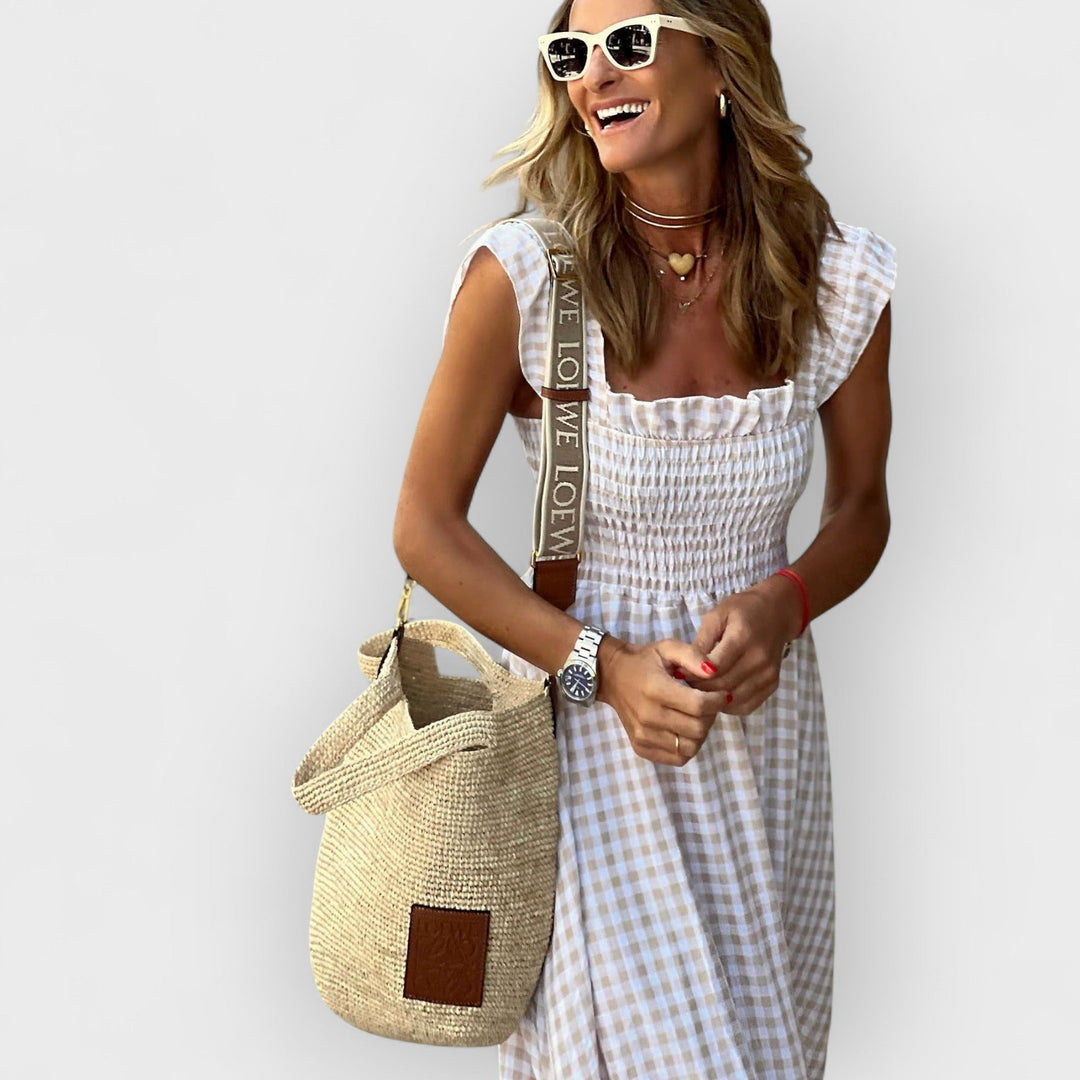 KACEY | CHIC PLAID SMOCKED MAXI DRESS