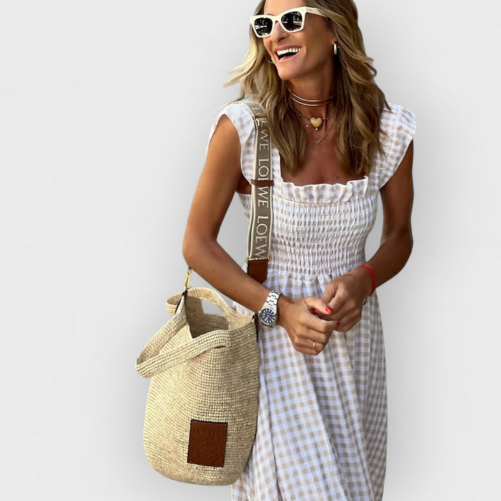 KACEY | CHIC PLAID SMOCKED MAXI DRESS
