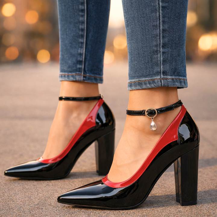 VIOLETTA | LUXE CRYSTAL-CHARM POINTED BLOCK HEELS