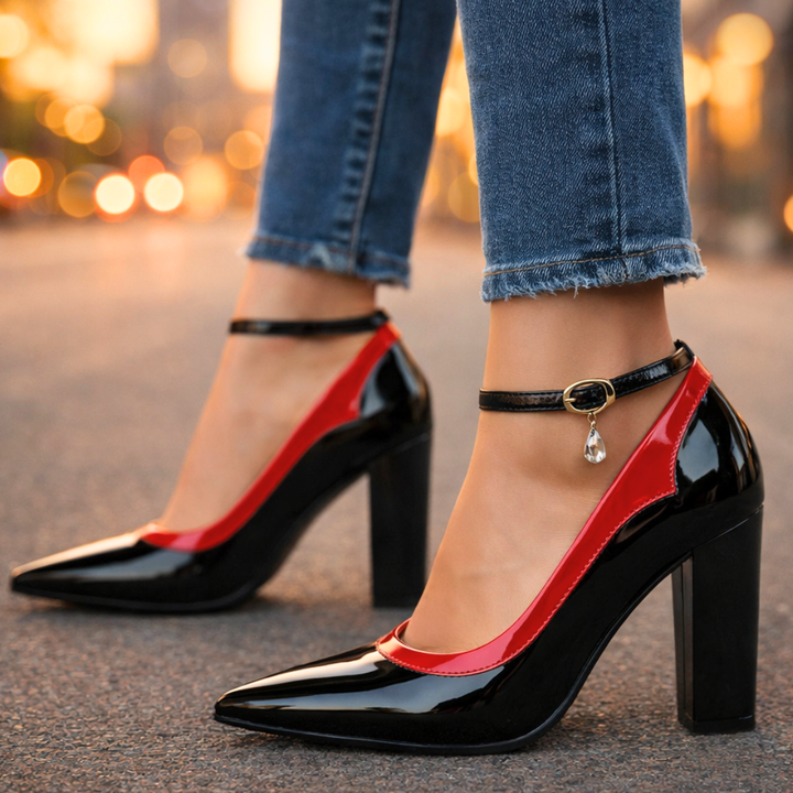VIOLETTA | LUXE CRYSTAL-CHARM POINTED BLOCK HEELS