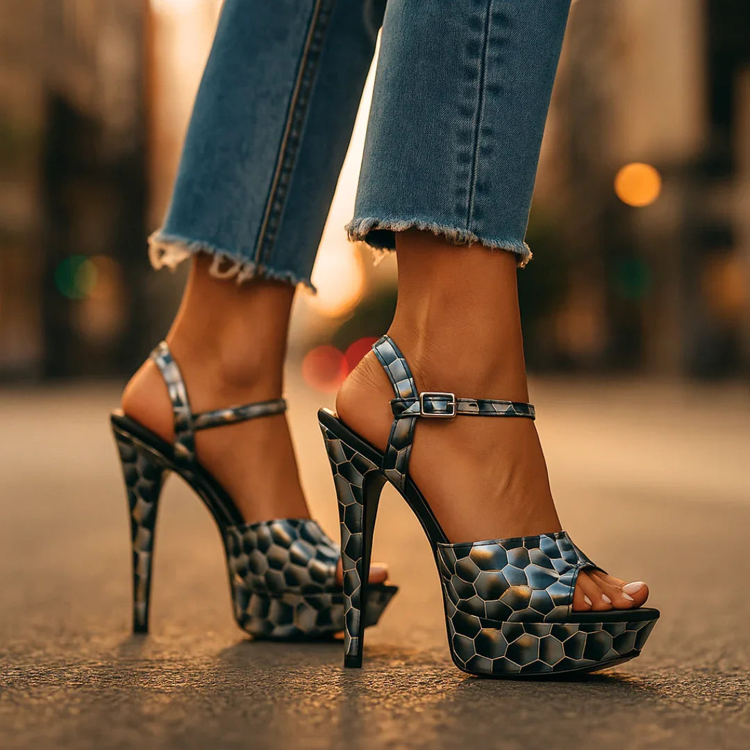 ELARA | LUXE IRIDESCENT HONEYCOMB PLATFORM HEELS