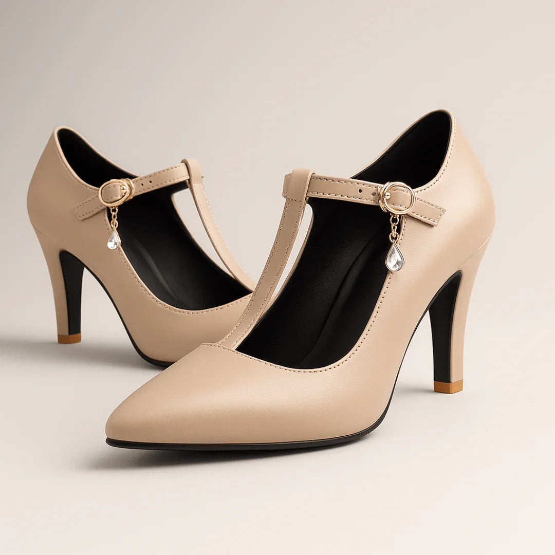 FIORELLA | LUXE GOLD-CHARM T-STRAP PLATFORM HEELS