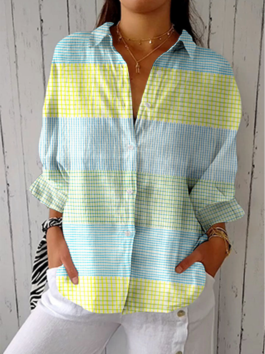 KAREN | ELEGANT PASTEL GRID BLOUSE