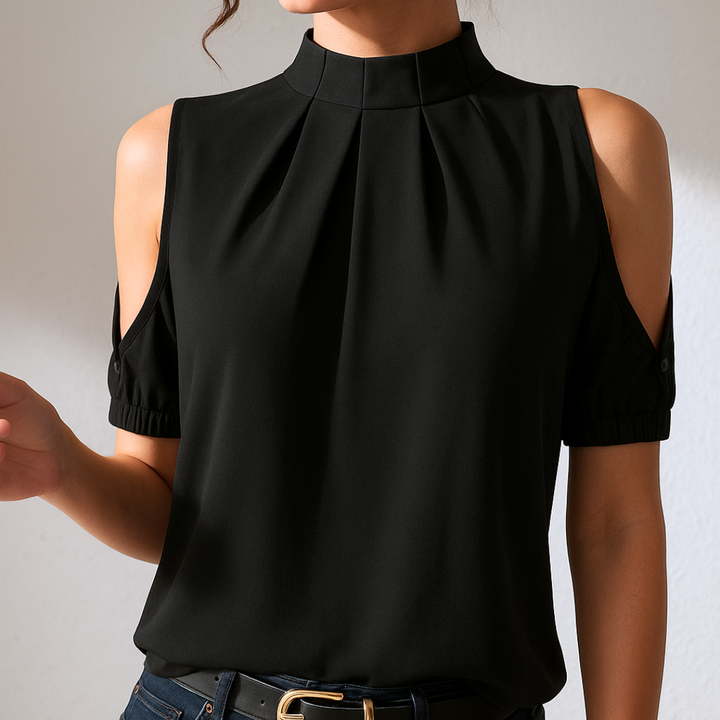 DIANA | LUXE BLACK PLEATED SPLIT SLEEVE TOP