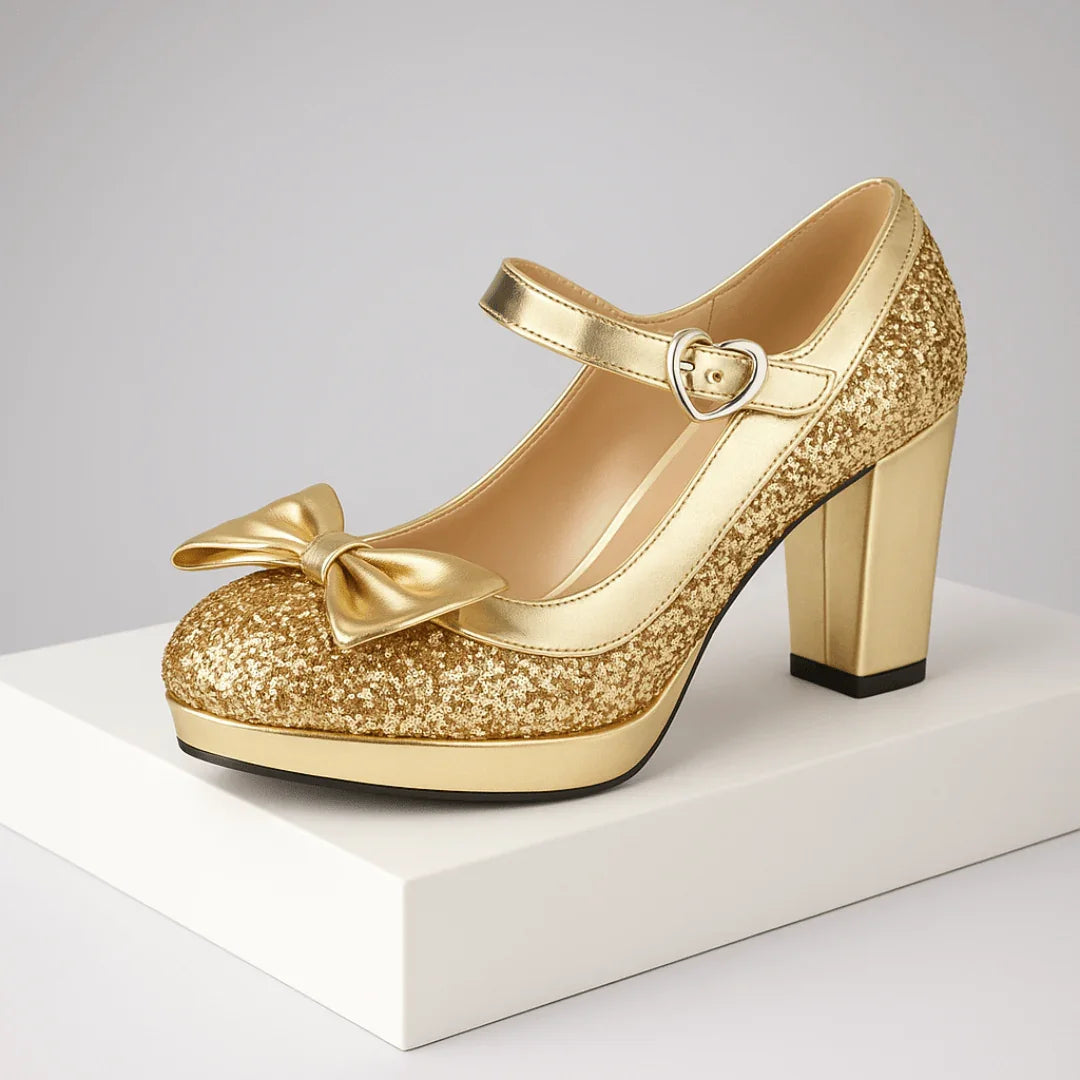 VALENTINA | LUXE GLITTER HEART-BUCKLE MARY JANE HEELS