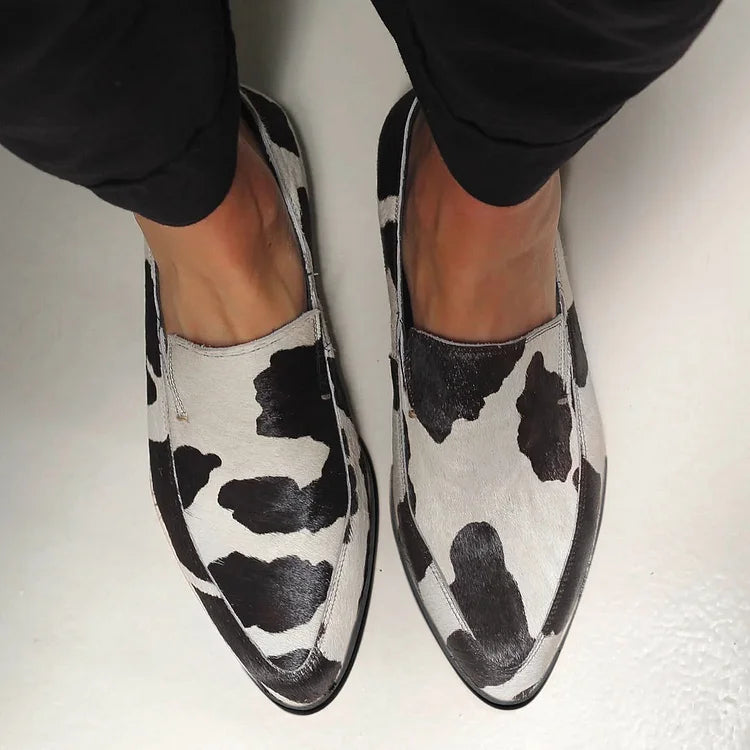 SHIRLEY | RELAXED COW PRINT SLIP-ONS