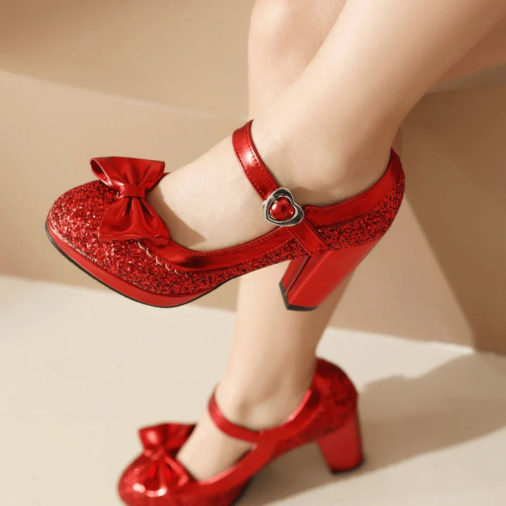VALENTINA | LUXE GLITTER HEART-BUCKLE MARY JANE HEELS