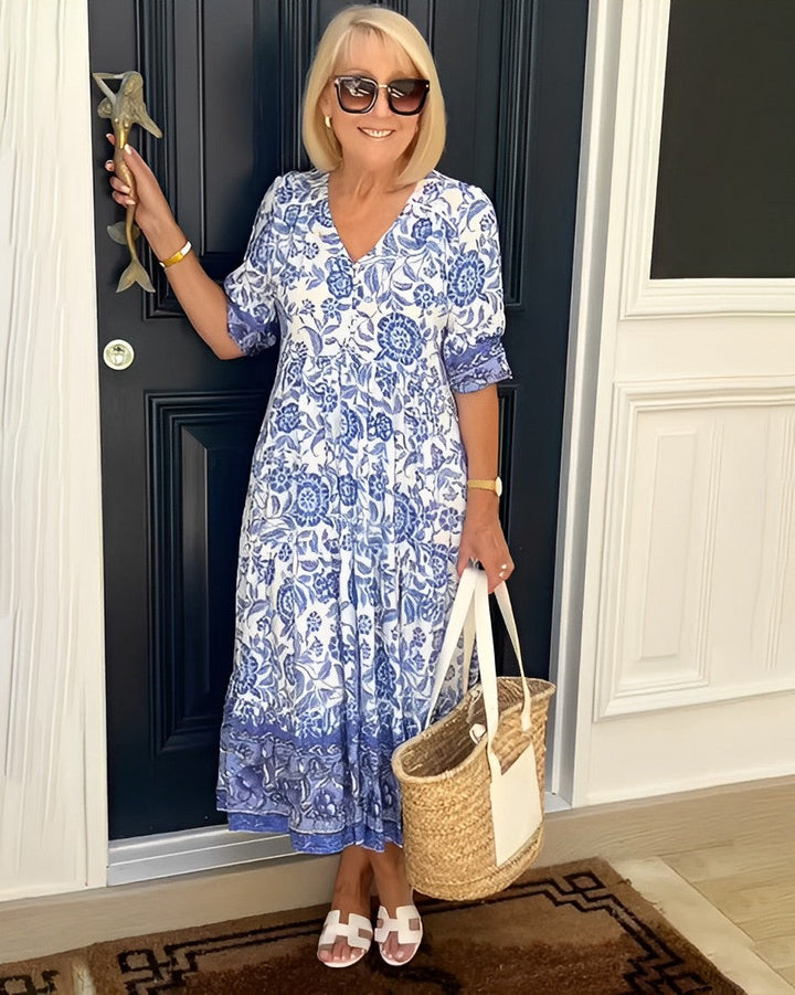 KEISHA | LUXE GRACEFUL V-NECK FLORAL DRESS