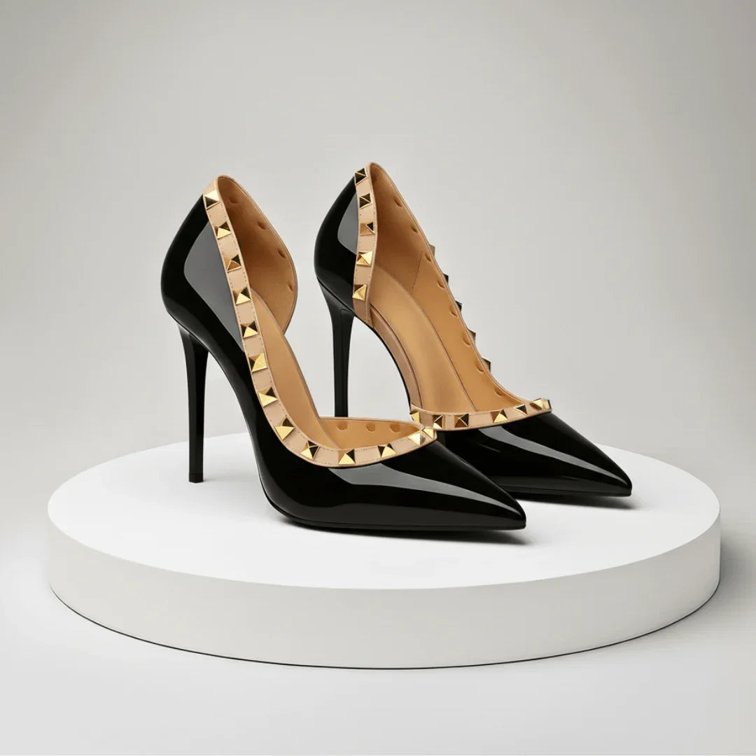 MARCELLA | LUXE STUDDED PATENT STILETTO PUMPS