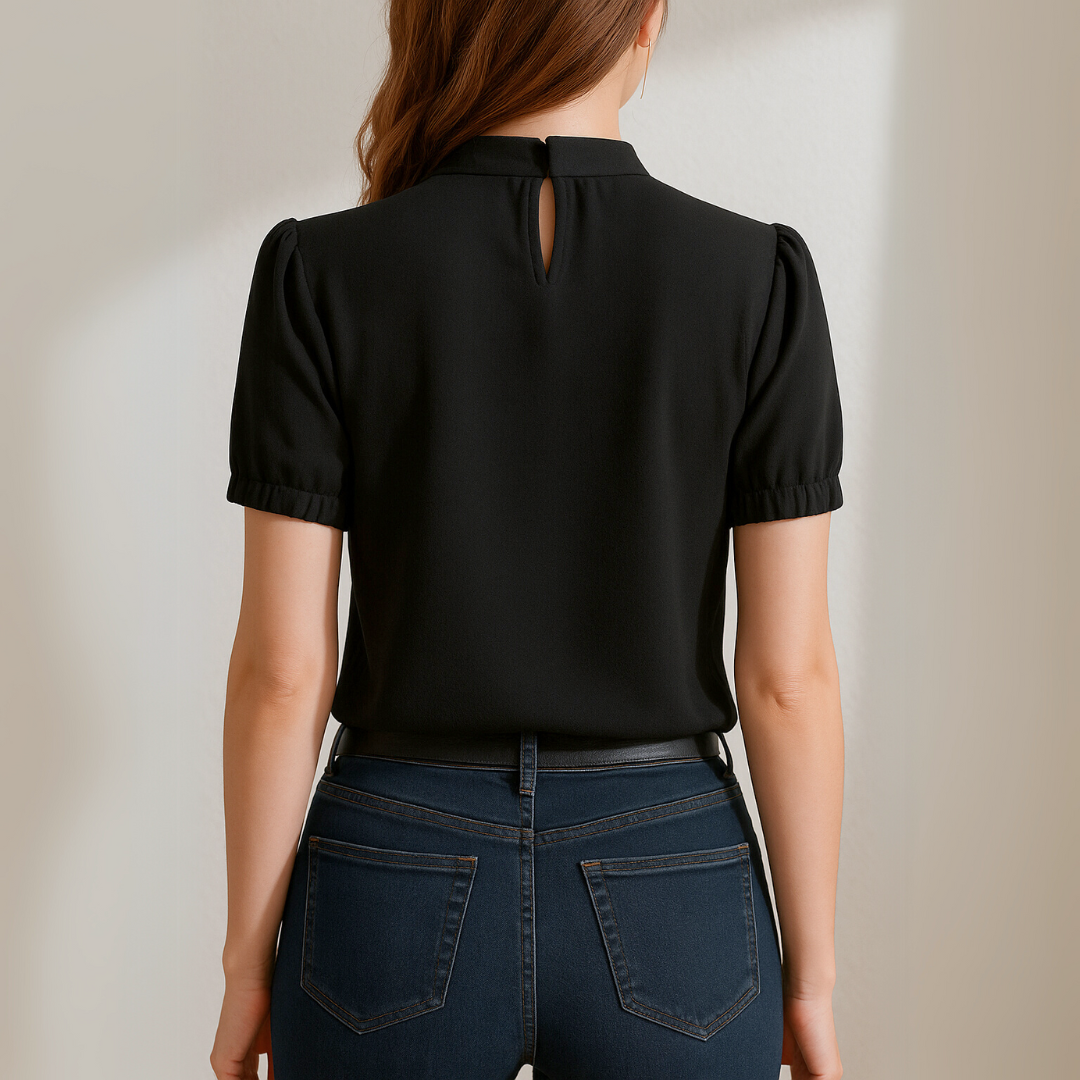 DIANA | LUXE BLACK PLEATED SPLIT SLEEVE TOP