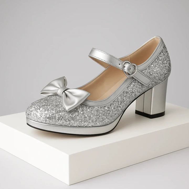 VALENTINA | LUXE GLITTER HEART-BUCKLE MARY JANE HEELS