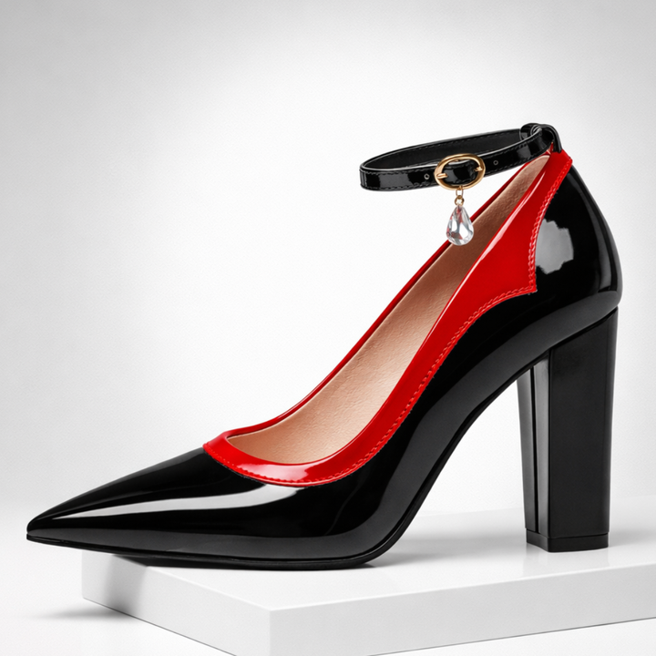 VIOLETTA | LUXE CRYSTAL-CHARM POINTED BLOCK HEELS
