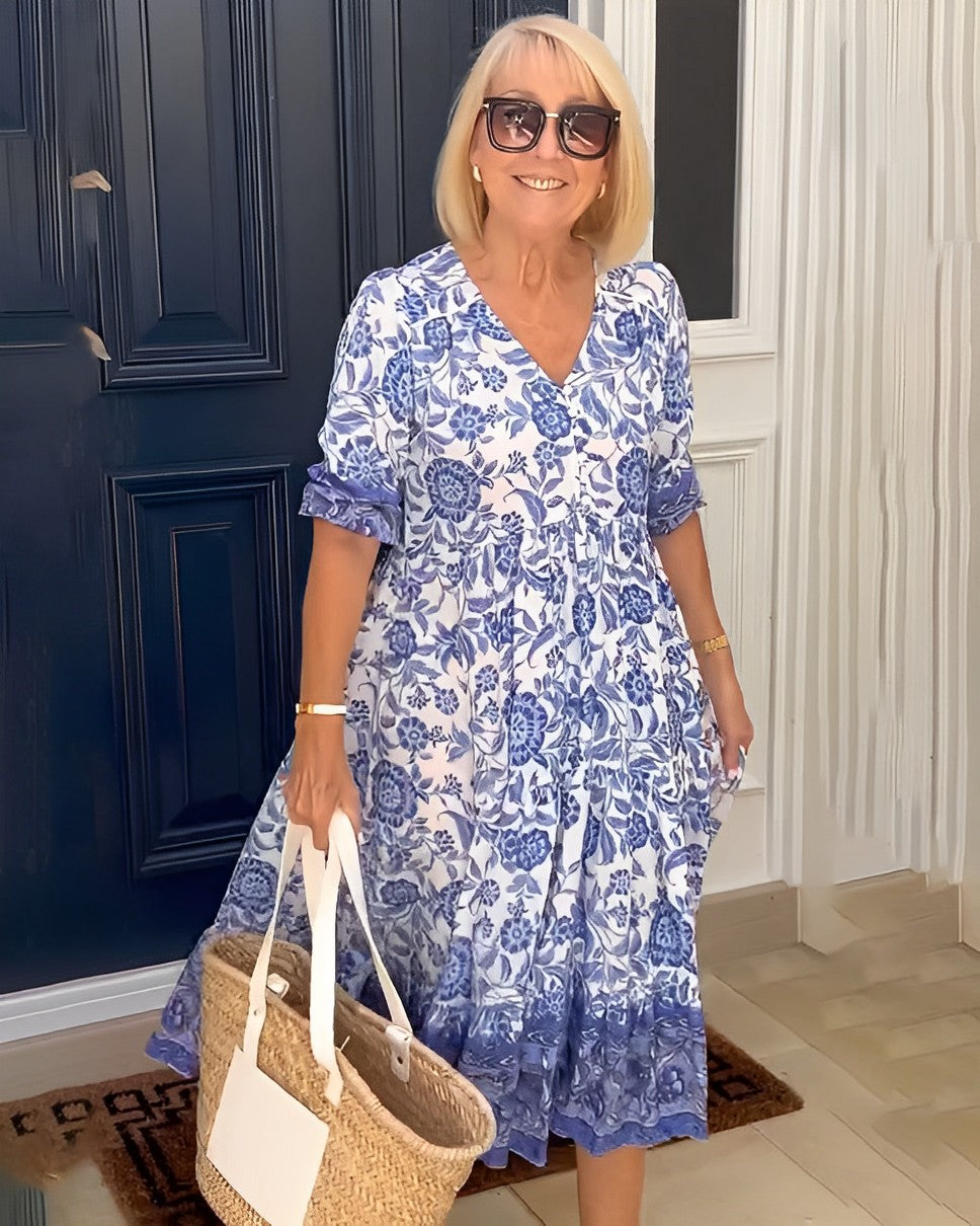 KEISHA | LUXE GRACEFUL V-NECK FLORAL DRESS