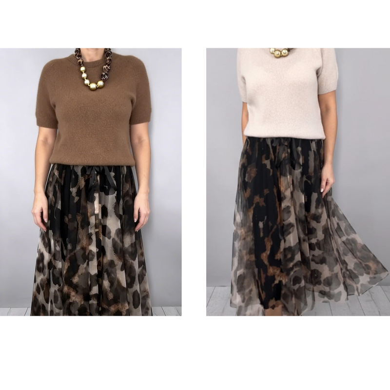 VELESSA | CHIC LEOPARD SKIRT & SWEATER SET