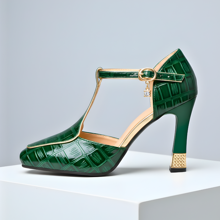 LUCIA | LUXE EMBOSSED T-STRAP HEELS