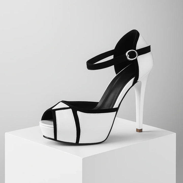 ZARIA | CHIC MONOCHROME GEOMETRIC PLATFORM HEELS
