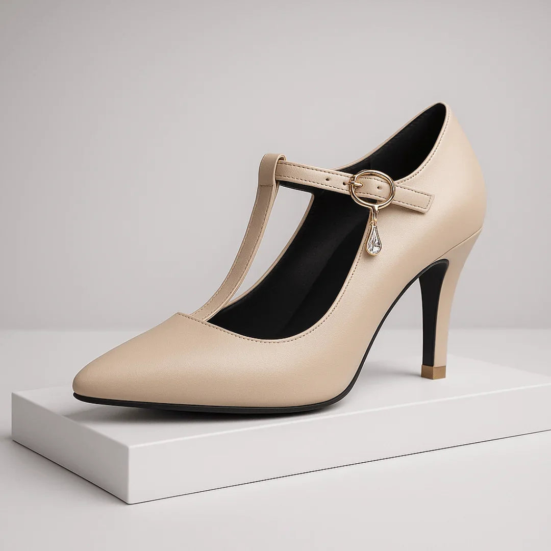 FIORELLA | LUXE GOLD-CHARM T-STRAP PLATFORM HEELS