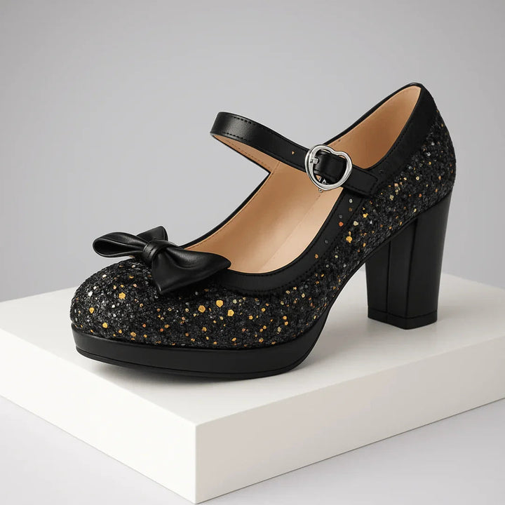 VALENTINA | LUXE GLITTER HEART-BUCKLE MARY JANE HEELS