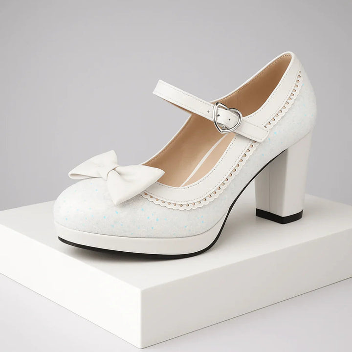 VALENTINA | LUXE GLITTER HEART-BUCKLE MARY JANE HEELS
