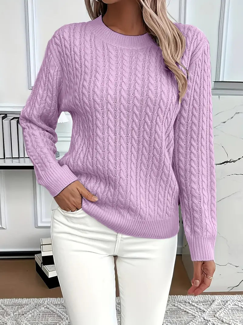 LAURA | RELAXED LONG SLEEVE CABLE KNIT SWEATER WITH TUMMY COVERAGE