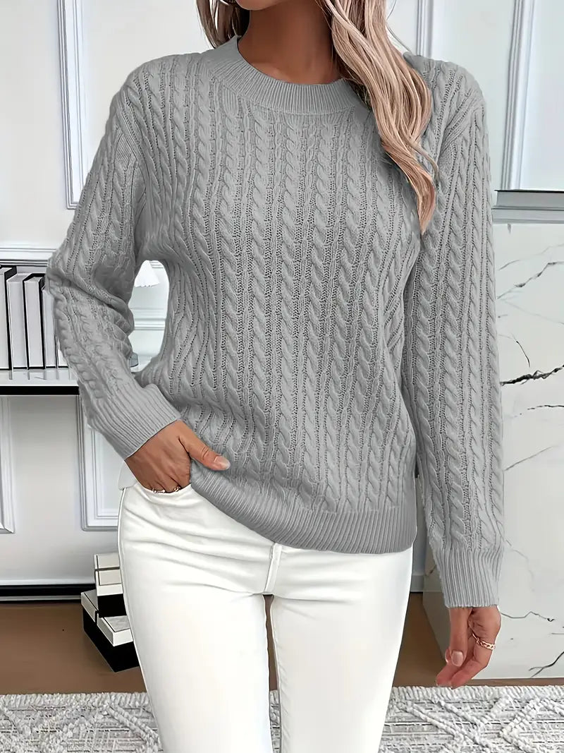 LAURA | RELAXED LONG SLEEVE CABLE KNIT SWEATER WITH TUMMY COVERAGE