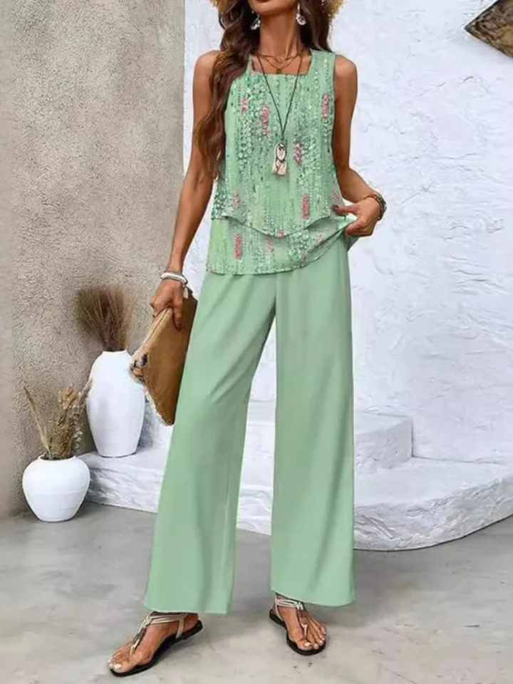 OVELYNRA | CHIC SLEEVELESS TWO-PIECE SET