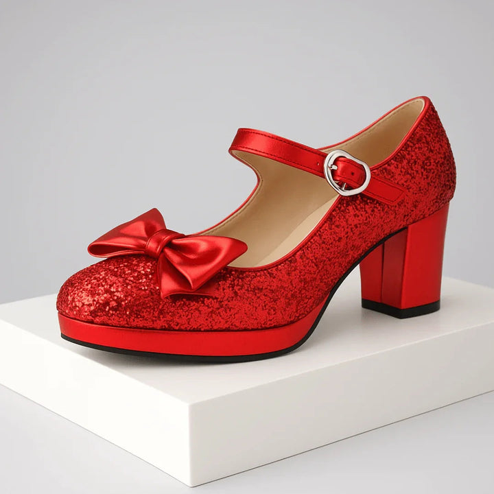 VALENTINA | LUXE GLITTER HEART-BUCKLE MARY JANE HEELS