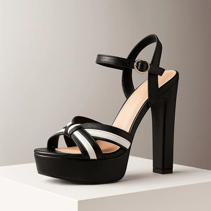BIANCA | CHIC MONOCHROME CRISSCROSS PLATFORM SANDALS