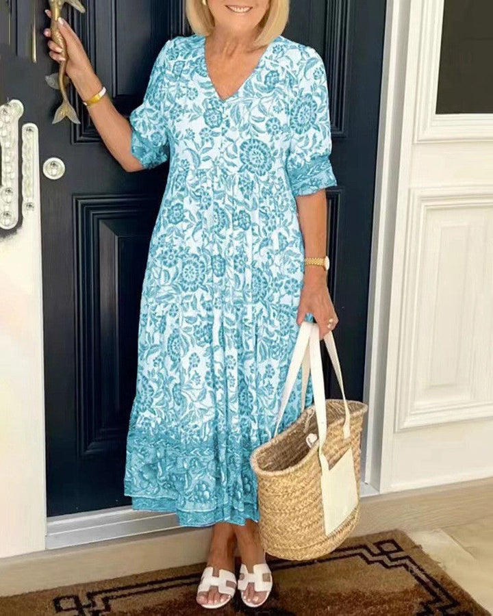 KEISHA | LUXE GRACEFUL V-NECK FLORAL DRESS