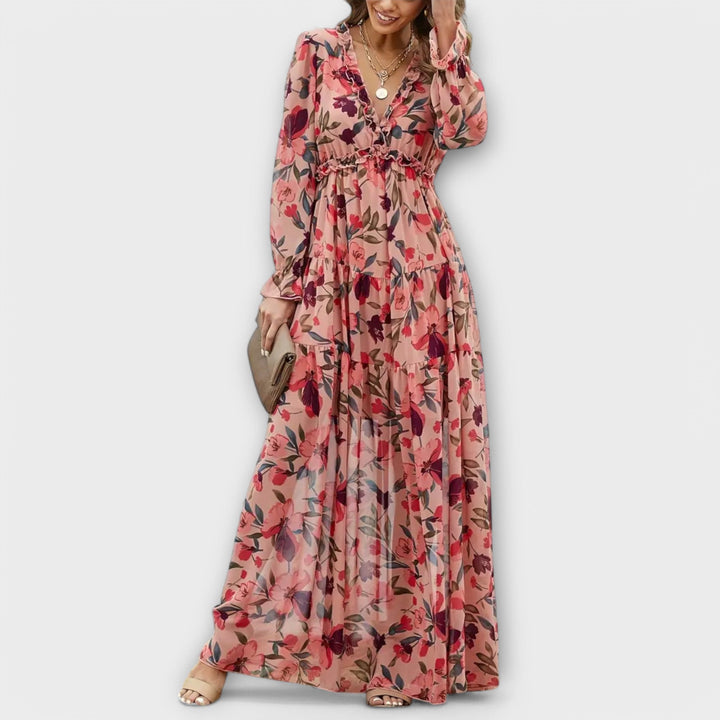 LUNA | ELEGANT FLORAL PLEATED MAXI DRESS