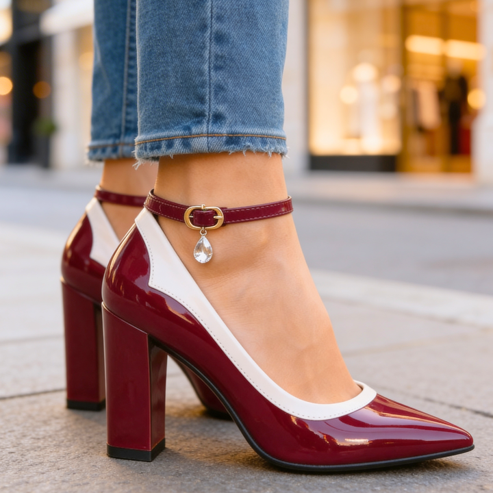 VIOLETTA | LUXE CRYSTAL-CHARM POINTED BLOCK HEELS