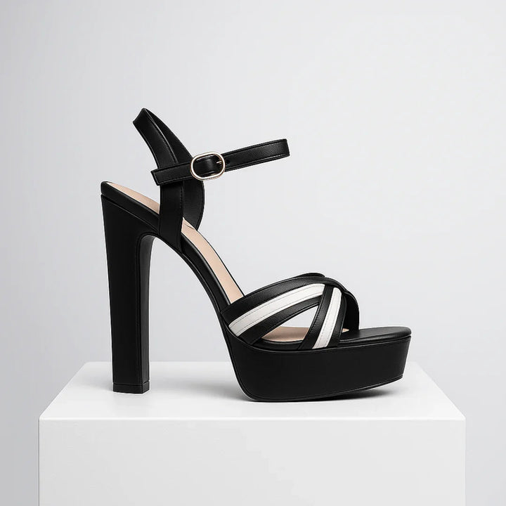 BIANCA | CHIC MONOCHROME CRISSCROSS PLATFORM SANDALS