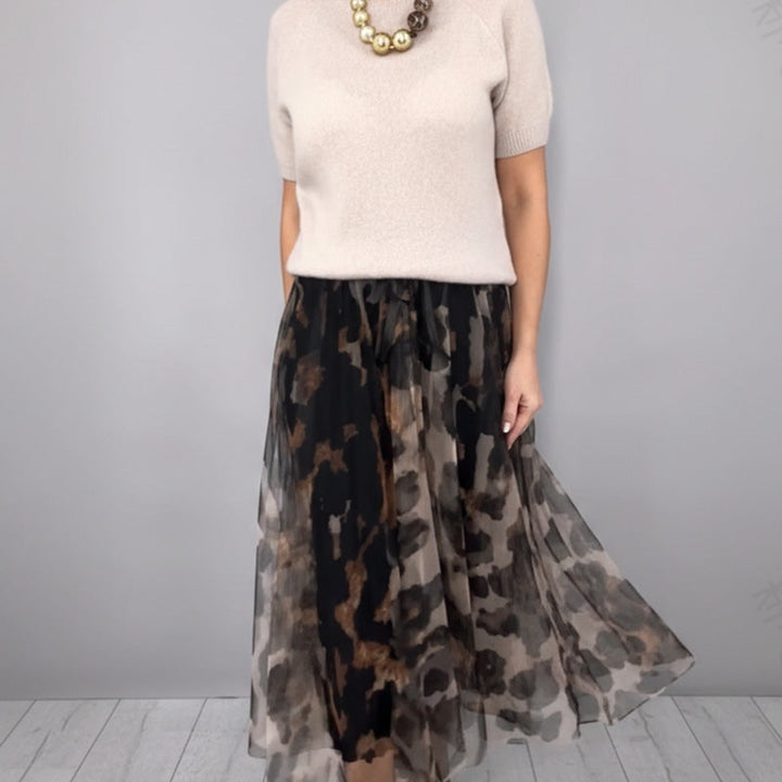 VELESSA | CHIC LEOPARD SKIRT & SWEATER SET