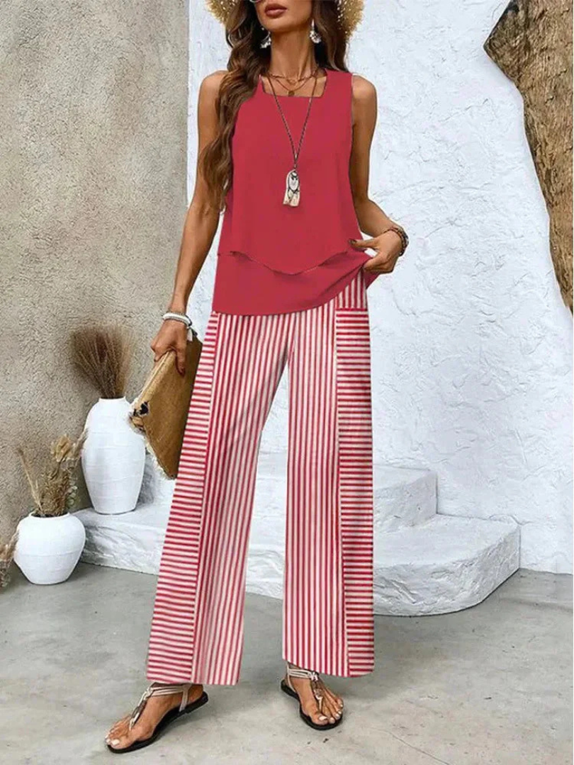 OVELYNRA | CHIC SLEEVELESS TWO-PIECE SET