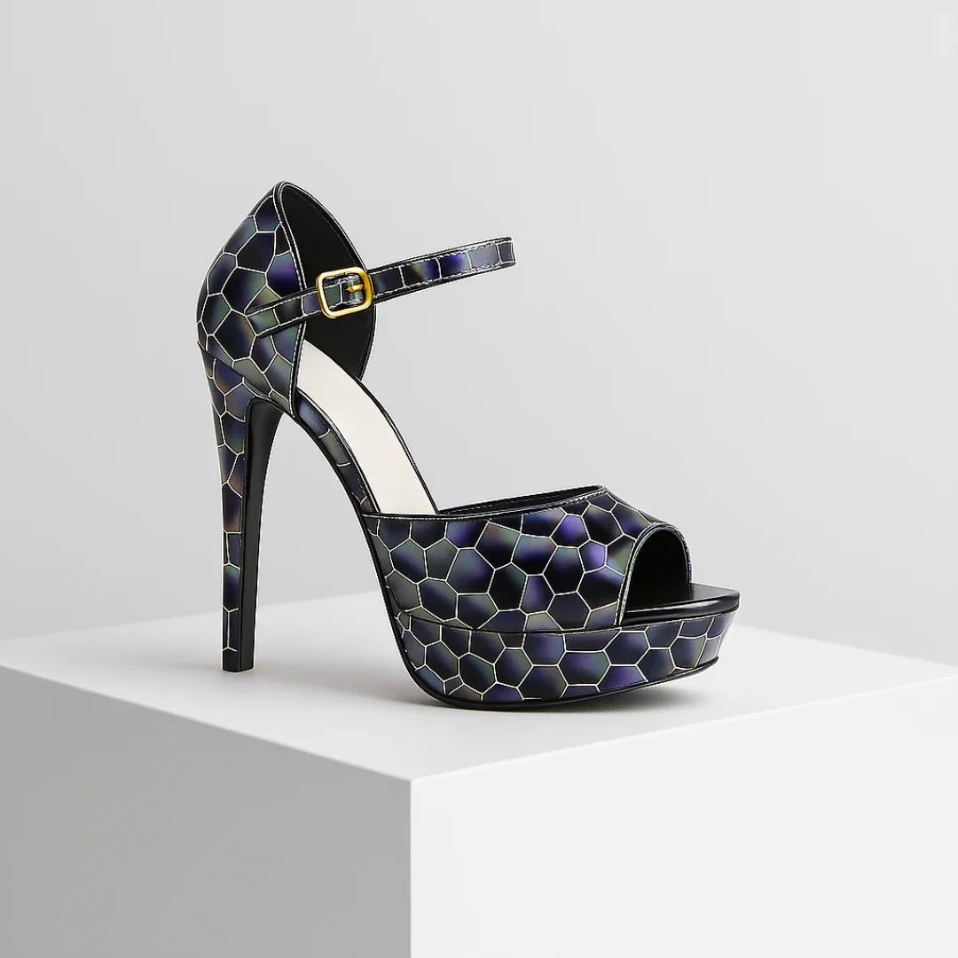 ELARA | LUXE IRIDESCENT HONEYCOMB PLATFORM HEELS