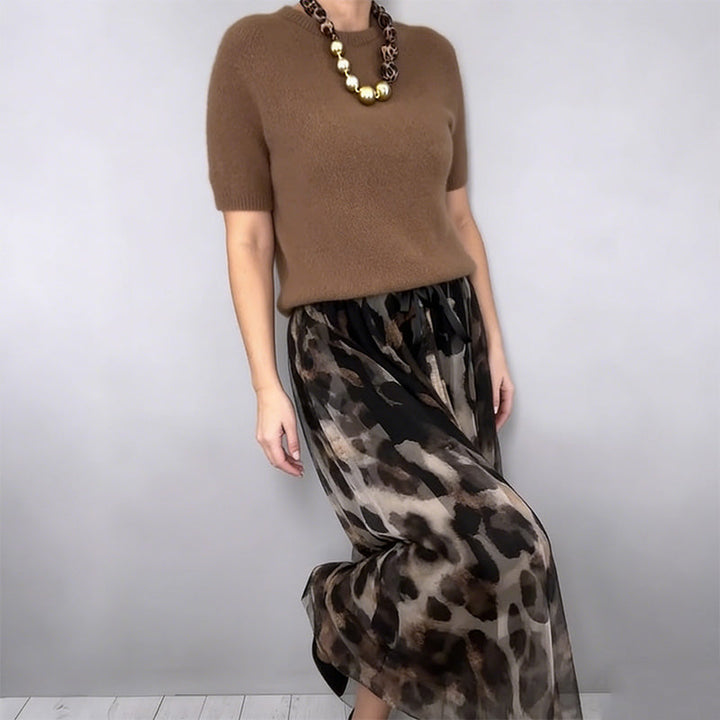 VELESSA | CHIC LEOPARD SKIRT & SWEATER SET