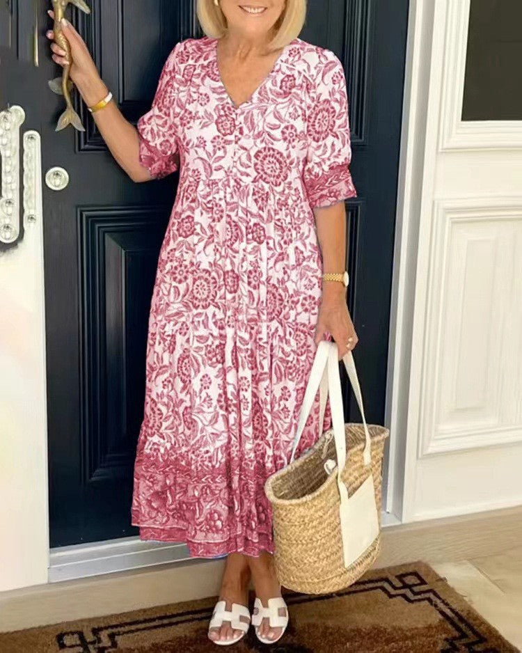 KEISHA | LUXE GRACEFUL V-NECK FLORAL DRESS