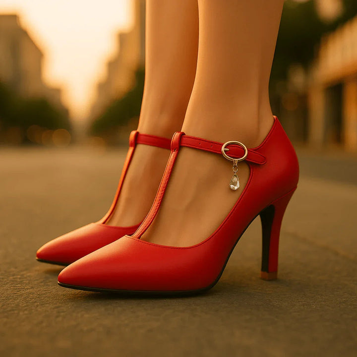 FIORELLA | LUXE GOLD-CHARM T-STRAP PLATFORM HEELS