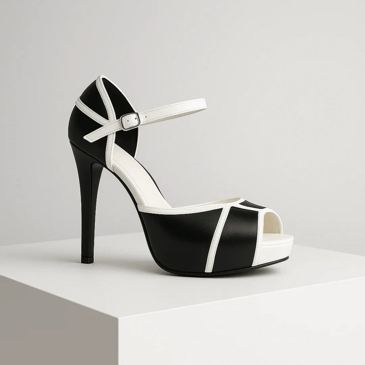 ZARIA | CHIC MONOCHROME GEOMETRIC PLATFORM HEELS