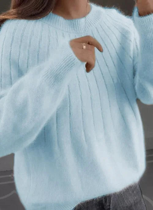MARGARET | ELEGANT RIBBED CREWNECK SWEATER WITH FLUFFY COLLAR